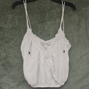 Free People Elegant White Lace Trimmed Women's Top